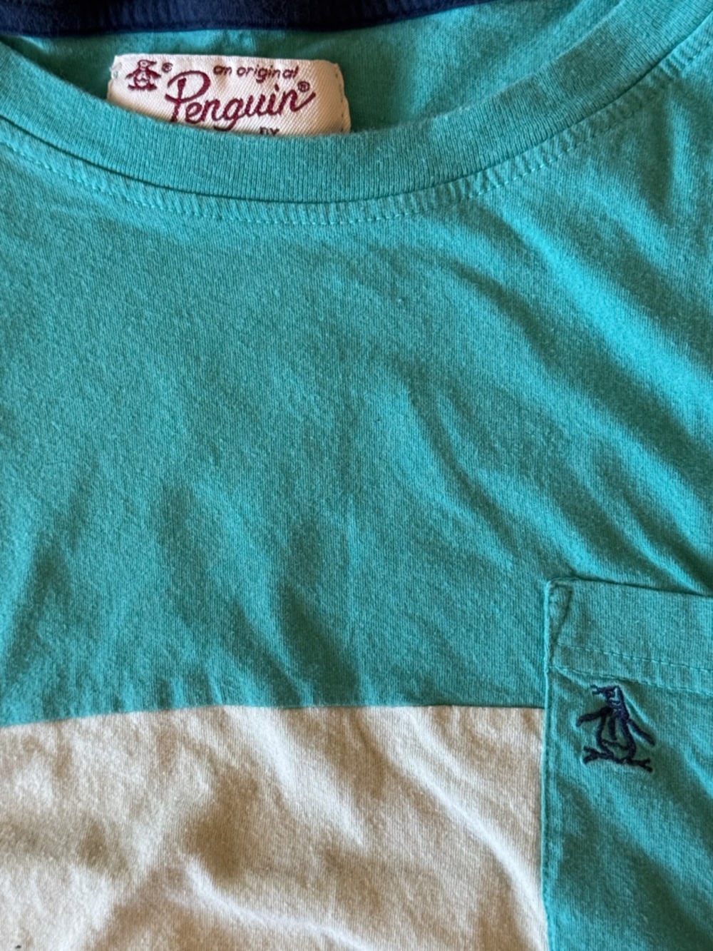 Original Penguin Aqua, White & Navy Colorblock Short Sleeve Tee